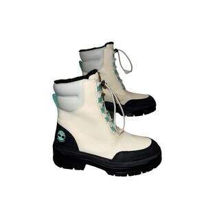 Timberland Women size 8 Brooke Valley Leather  Waterproof Cream Teal Snow Boots